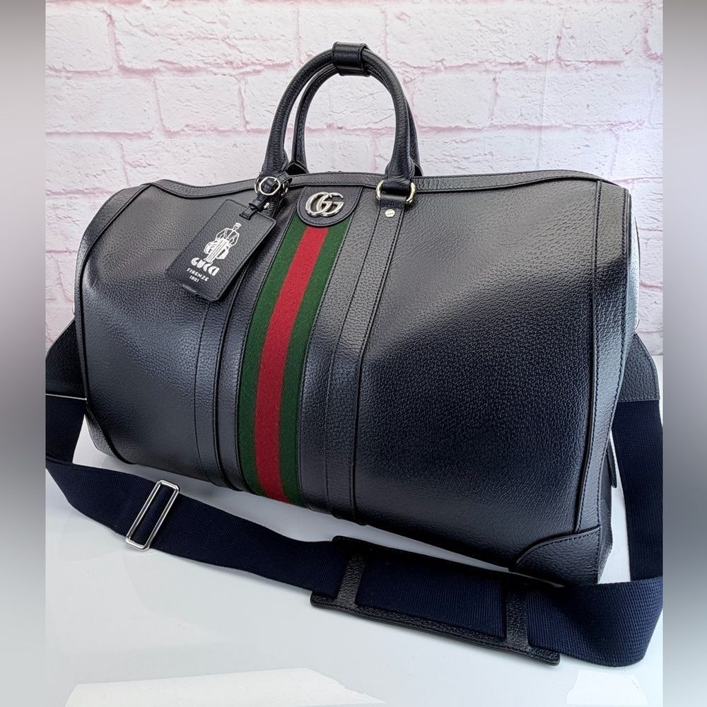 Gucci Navy Blue Savoy Web Stripe Duffle Travel Bag